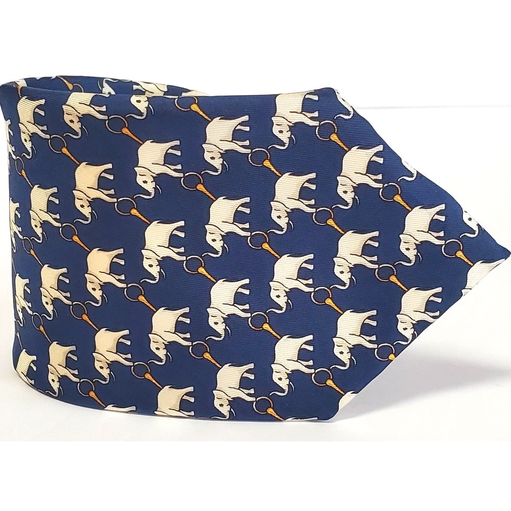 Rosso Fiorentino Necktie Italy 100% Silk Elephants w/ Links Navy Cream Gold Tie